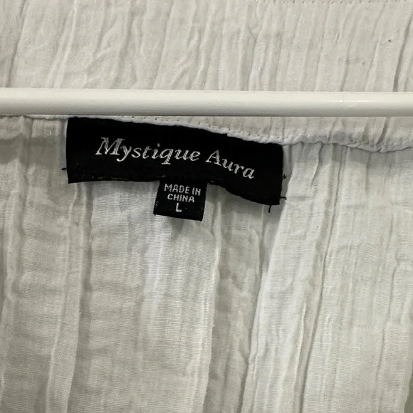 Mystique Boutique White Blouse with Black and Orange Embroidery size L boho - Picture 3 of 11